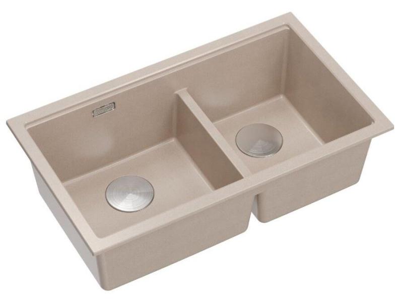 Quadri Newport II Dubbele Beige Graniet Onderbouw Spoelbak 702 x 390 mm met RVS plug 1208971757