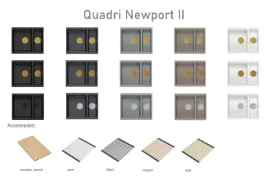 Quadri Newport II beige 1,5 spoelbak graniet opbouw en onderbouw spoelbak 555x460mm met rvs plug 1208971769