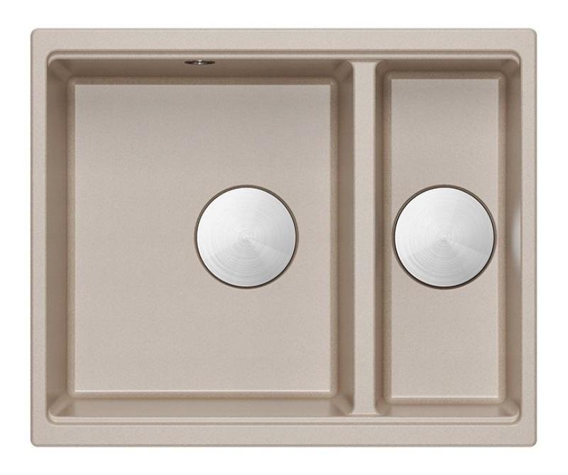 Quadri Newport II beige 1,5 spoelbak graniet opbouw en onderbouw spoelbak 555x460mm met rvs plug 1208971769