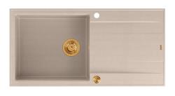 Quadri Luton beige granieten opbouw spoelbak met afdruipvlak omkeerbaar 100x50cm met koperen plug 1208971770