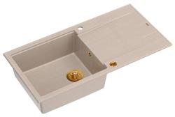 Quadri Luton beige granieten opbouw spoelbak met afdruipvlak omkeerbaar 100x50cm met koperen plug 1208971770