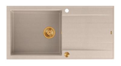 Quadri Luton pearl beige granieten opbouw spoelbak met afdruipvlak omkeerbaar 100x50cm met koperen plug 1208971770