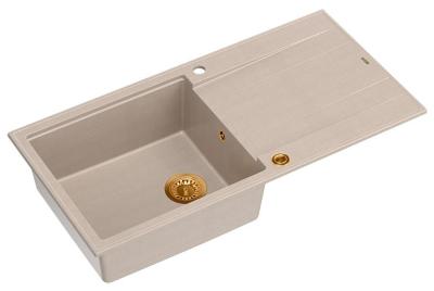 Quadri Luton pearl beige granieten opbouw spoelbak met afdruipvlak omkeerbaar 100x50cm met koperen plug 1208971770