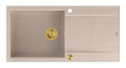 Quadri Luton beige granieten opbouw spoelbak met afdruipvlak omkeerbaar 100x50cm met gouden plug 1208971771