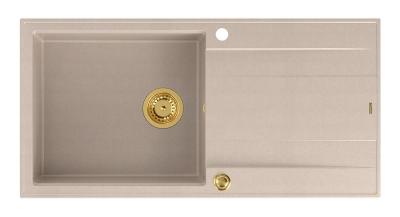 Quadri Luton pearl beige granieten opbouw spoelbak met afdruipvlak omkeerbaar 100x50cm met gouden plug 1208971771
