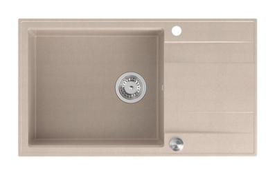 Quadri Luton pearl beige granieten grote opbouw spoelbak met afdruipvlak omkeerbaar 86x50cm met rvs plug 1208971775