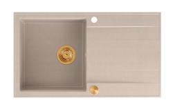 Quadri Luton beige granieten opbouw spoelbak met afdruipvlak omkeerbaar 86x50cm met koperen plug 1208971777