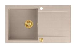 Quadri Luton beige granieten opbouw spoelbak met afdruipvlak omkeerbaar 86x50cm met gouden plug 1208971778