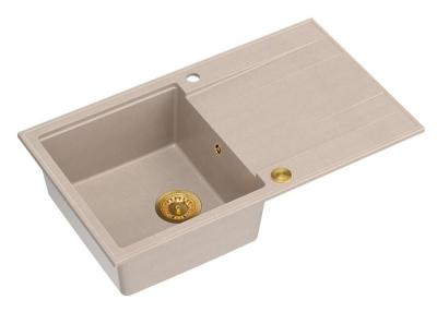 Quadri Luton pearl beige granieten opbouw spoelbak met afdruipvlak omkeerbaar 86x50cm met gouden plug 1208971778