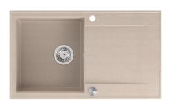 Quadri Luton beige granieten opbouw spoelbak met afdruipvlak omkeerbaar 86x50cm met rvs plug 1208971779
