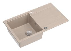 Quadri Luton beige granieten opbouw spoelbak met afdruipvlak omkeerbaar 86x50cm met rvs plug 1208971779