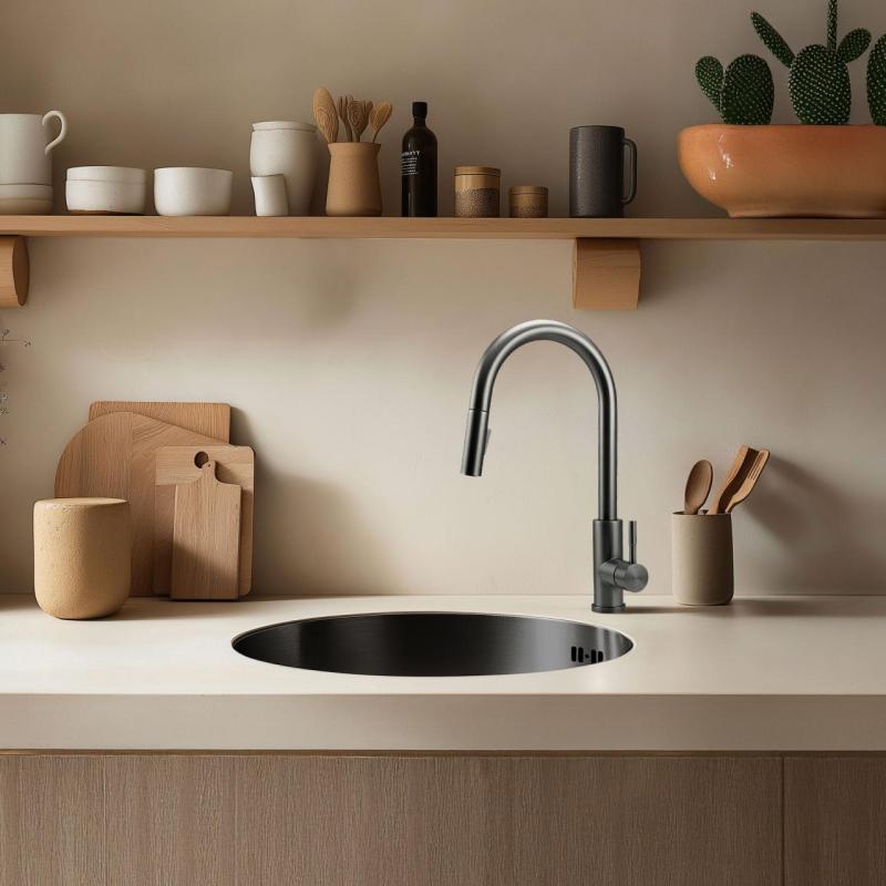 Pure.Sink Rondo Gun metal Ronde Spoelbak vlakinbouw, onderbouw en opbouw  38 cm PRN38-61