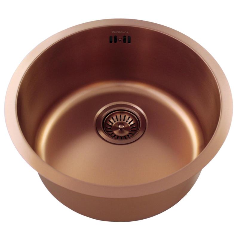 Pure.Sink Rondo Koperen Ronde Spoelbak vlakinbouw, onderbouw en opbouw 38 cm PRN38-62