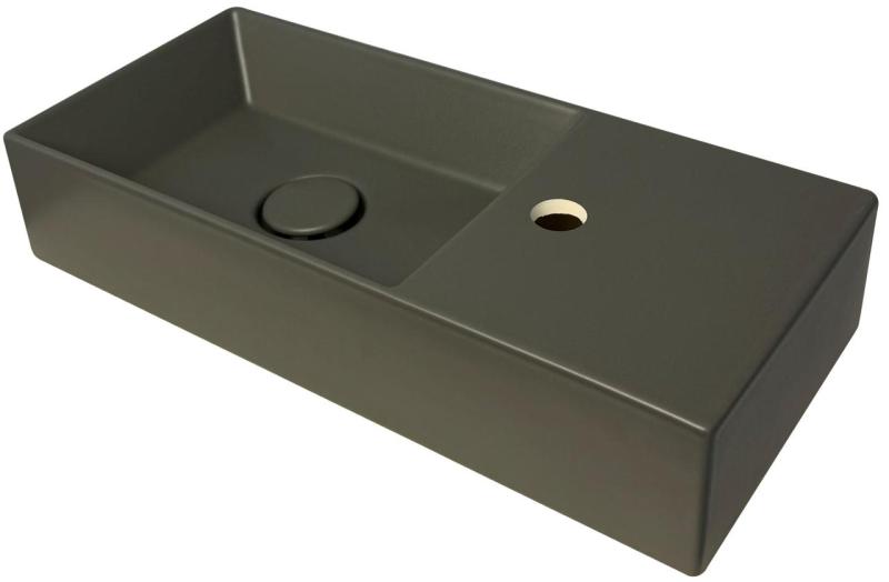 OUTLET Flavio Murano keramisch fontein antraciet wasbakje 55x25 cm met kraangat rechts met plug in zelfde kleur