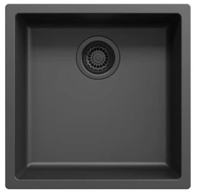 Ausmann Fibre zwarte spoelbak 40x40cm onderbouw, opbouw en vlakbouw met automatische zwarte plug 1208971851