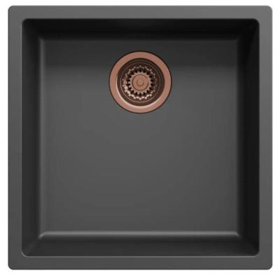 Ausmann Fibre zwarte spoelbak 40x40cm onderbouw, opbouw en vlakinbouw met automatische koperen plug 1208971852
