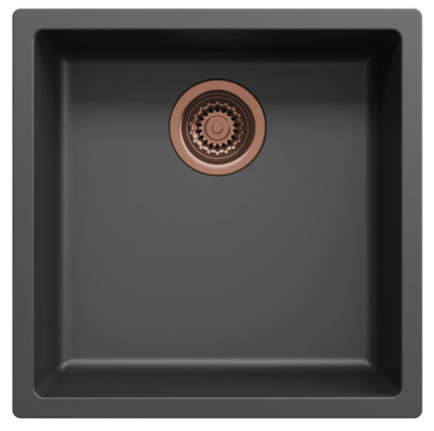 Ausmann Fibre zwarte spoelbak 40x40cm onderbouw, opbouw en vlakinbouw met automatische koperen plug 1208971852
