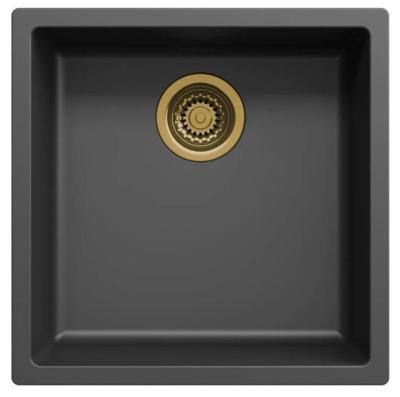 Ausmann Fibre zwarte spoelbak 40x40cm onderbouw, opbouw en vlakinbouw met automatische gouden plug 1208971853