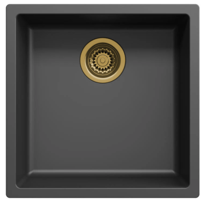 Ausmann Fibre zwarte spoelbak 40x40cm onderbouw, opbouw en vlakinbouw met automatische gouden plug 1208971853