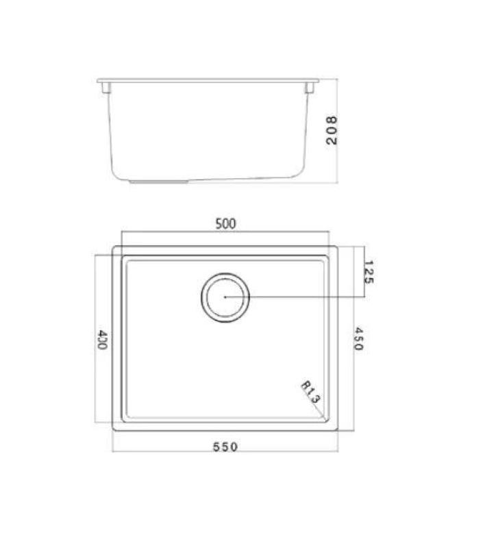 Ausmann Fibre zwarte spoelbak 50x40cm onderbouw, opbouw en vlakbouw met automatische gouden plug 1208971859