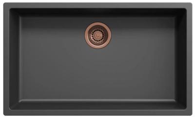 Ausmann Fibre zwart grote spoelbak 70x40cm onderbouw, opbouw en vlakbouw met automatische koperen plug 1208971863