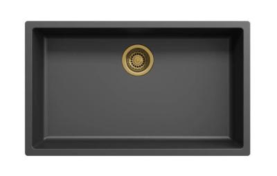 Ausmann Fibre zwart grote spoelbak 70x40cm onderbouw, opbouw en vlakbouw met automatische gouden plug 1208971864