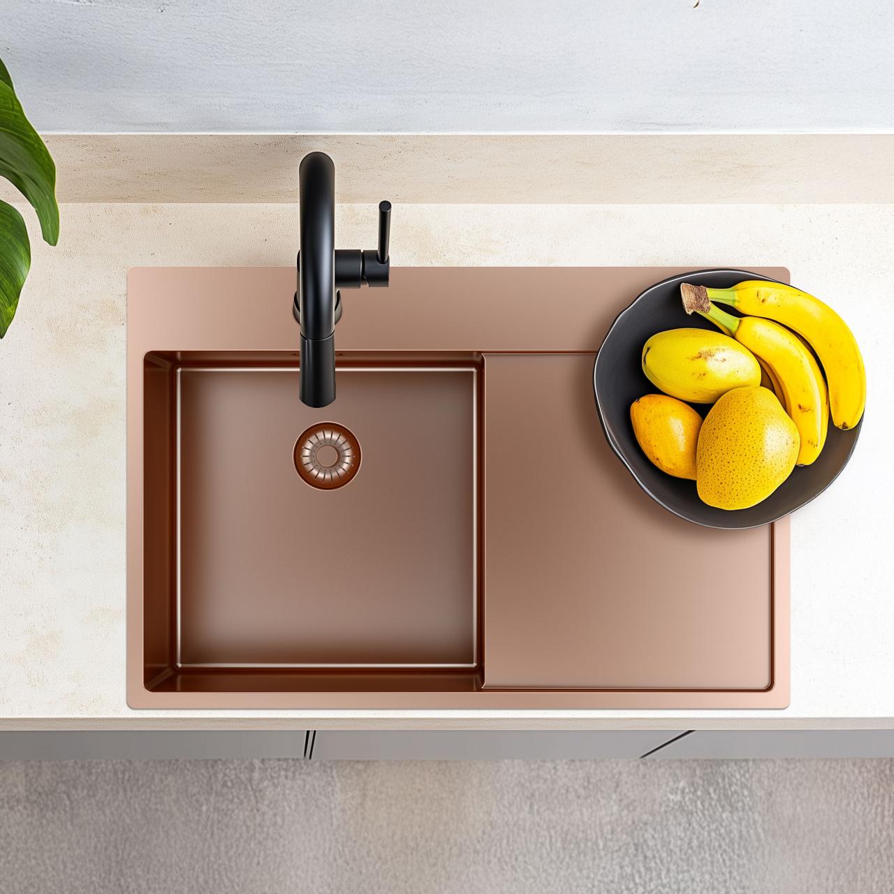 OUTLET Kleine deukjes Pure.Sink Exclusivo Koperen spoelbak met afdruipgedeelte 78x52 cm Tapwing rechts 1208971866 - Productafbeelding 10