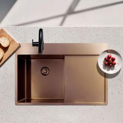 OUTLET Kleine deukjes Pure.Sink Exclusivo Koperen spoelbak met afdruipgedeelte 78x52 cm Tapwing rechts 1208971866