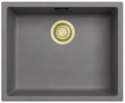 Ausmann Fibre beton grijze spoelbak 50x40cm onderbouw, opbouw en vlakinbouw met gouden plug 1208971885