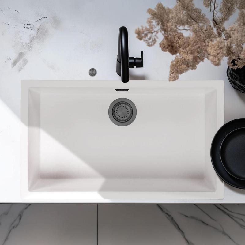 Ausmann Fibre wit grote spoelbak 70x40cm onderbouw, opbouw en vlakinbouw met automatische gun metal plug 1208971908