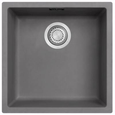Ausmann Fibre beton grijze spoelbak 40x40cm onderbouw, opbouw en vlakinbouw met automatische RVS plug 1208971910
