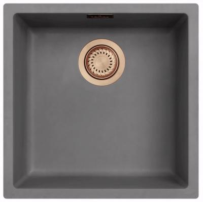 Ausmann Fibre beton grijze spoelbak 40x40cm onderbouw, opbouw en vlakinbouw met automatische koperen plug 1208971912