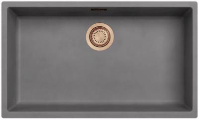 Ausmann Fibre beton grijze grote spoelbak 70x40cm onderbouw, opbouw en vlakinbouw met automatische koperen plug 1208971922