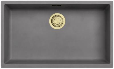 Ausmann Fibre beton grijze grote spoelbak 70x40cm onderbouw, opbouw en vlakinbouw met automatische gouden plug 1208971923