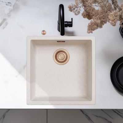 Ausmann Fibre zand witte spoelbak 40x40cm onderbouw, opbouw en vlakinbouw met automatische koperen plug 1208971927