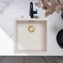 Ausmann Fibre zand witte spoelbak 40x40cm onderbouw, opbouw en vlakinbouw met automatische gouden plug 1208971928