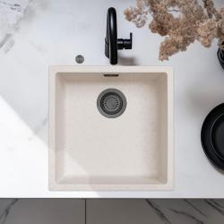Ausmann Fibre zand witte spoelbak 40x40cm onderbouw, opbouw en vlakinbouw met automatische gun metal plug 1208971929