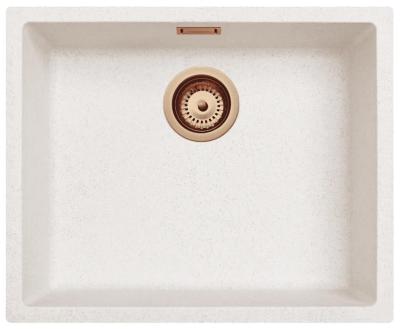 Ausmann Fibre zand witte spoelbak 50x40cm onderbouw, opbouw en vlakinbouw met automatische koperen plug 1208971932