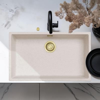 Ausmann Fibre zand wit grote spoelbak 70x40cm onderbouw, opbouw en vlakinbouw met automatische gouden plug 1208971938