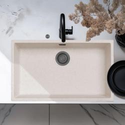 Ausmann Fibre zand wit grote spoelbak 70x40cm onderbouw, opbouw en vlakinbouw met automatische gun metal plug 1208971939