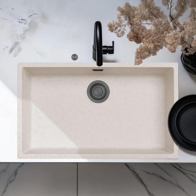 Ausmann Fibre zand wit grote spoelbak 70x40cm onderbouw, opbouw en vlakinbouw met automatische gun metal plug 1208971939