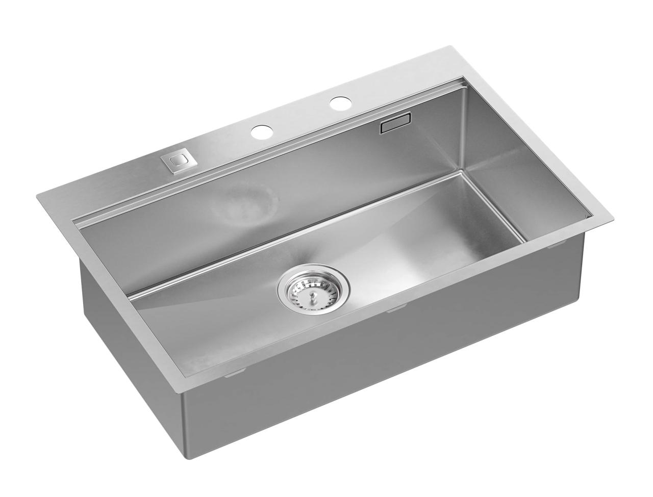 OUTLET Licht bechadigd Aquadesign Vesta RVS Spoelbak 76x49cm Opbouw en Vlakinbouw met Kraangatbank, inclusief RVS Plug en Accessoires - 1208971947