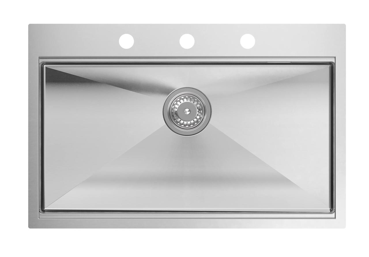 OUTLET Licht bechadigd Aquadesign Vesta RVS Spoelbak 76x49cm Opbouw en Vlakinbouw met Kraangatbank, inclusief RVS Plug en Accessoires - 1208971947