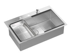 OUTLET Licht bechadigd Aquadesign Vesta RVS Spoelbak 76x49cm Opbouw en Vlakinbouw met Kraangatbank, inclusief RVS Plug en Accessoires - 1208971947