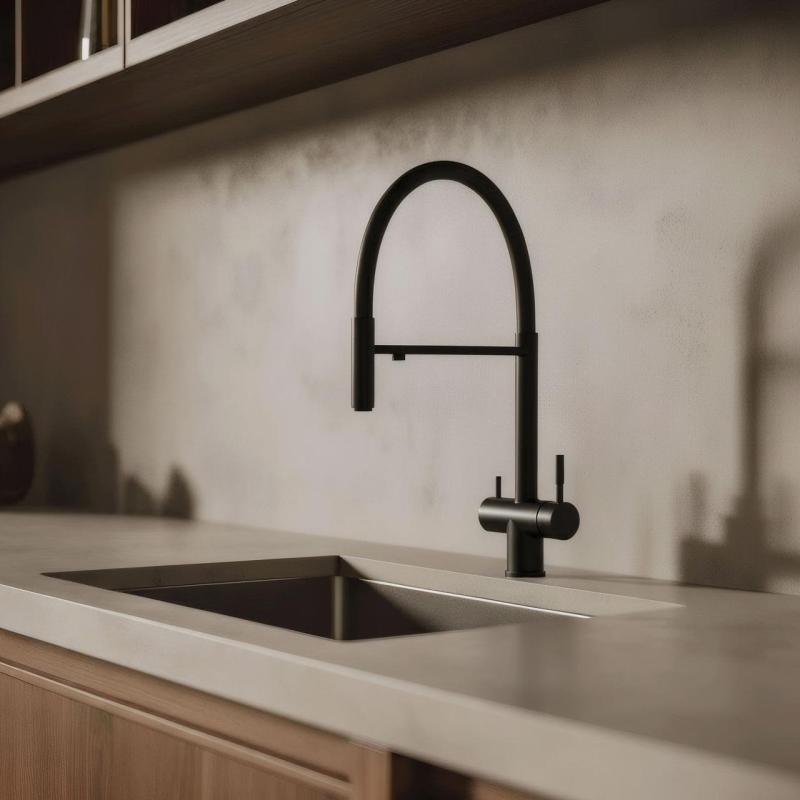 Pure.Sink Elite Steel Flex 3-weg Mat zwarte keukenkraan met flexibele uitloop en Gefilterd Water PS8110-10