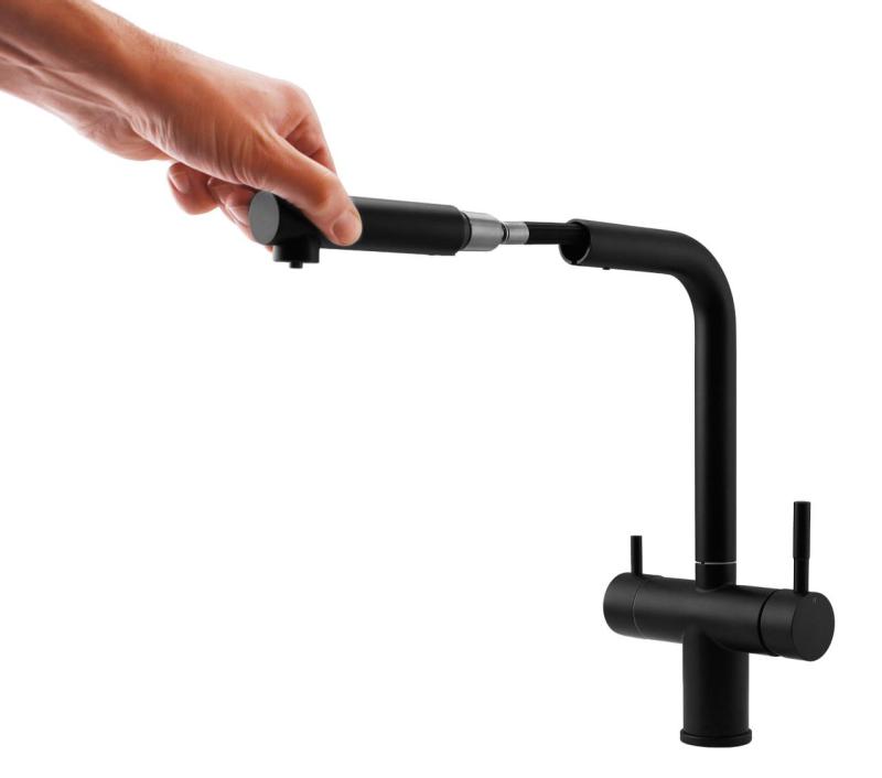 Pure.Sink Elite Steel Clear-S Mat zwart 3-weg Keukenkraan met Uittrekbare Uitloop en Gefilterd Water PS8120-10