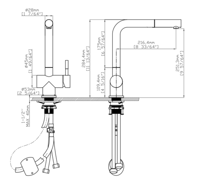 Pure.Sink Elite Steel Pulse-S keukenkraan Mat Zwart met uittrekbare uitloop en sproeistand  PS8500-10