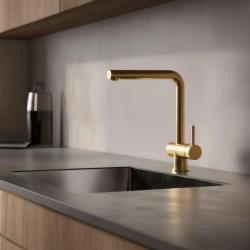 Pure.Sink Elite Steel Pulse-S keukenkraan PVD geborsteld goud  met uittrekbare uitloop en sproeistand  PS8500-60