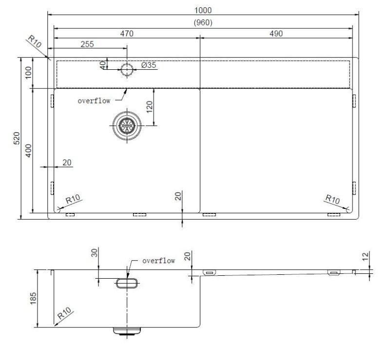 Pure.Sink Exclusivo Gouden spoelbak met afdruipgedeelte 100x52 cm Tapwing links PEX47100LT-60
