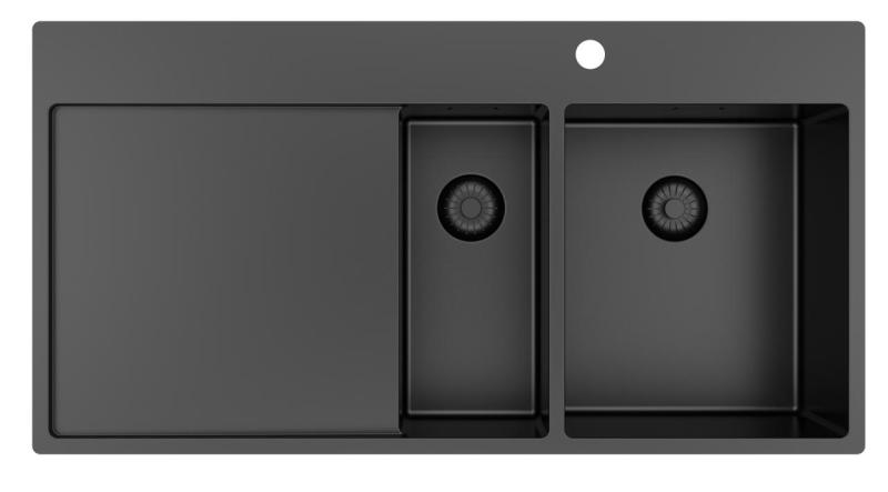 Pure.Sink Exclusivo Gun metal 1,5  spoelbak met afdruipgedeelte 100x52 cm Tapwing rechts PEX3418100RT-61